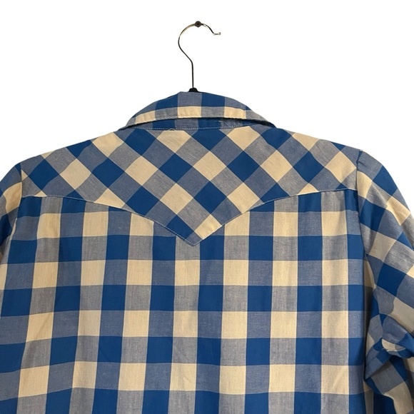 Wrangler ladies wrancher shirts blue and white plaid pearl snap button down L - Picture 4 of 7
